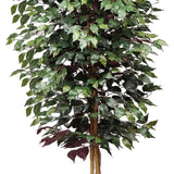 Ficus Tree 6ft in Cotton Pot Fake Silk Plant with Green Red Leaves