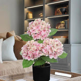 Artificial Hydrangea Silk Flowers Potted for Home Decor -  Pink