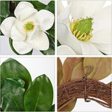 19.6” Artificial Faux White Magnolia Picks with Large Blooms and Green Leaves for Home Decor