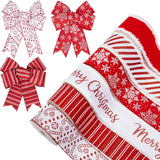 Christmas Ribbon Wired 6 Rolls 30 Yards Red and White Christmas Ribbons Snowflake Candy Cane Ribbon Set for Christmas Tree Gift