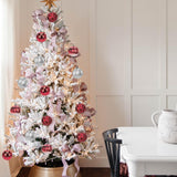 12Pcs Silver Red Gradient Christmas Ornaments - 3.14" Big Plastic Balls - Hanging Xmas Decorations