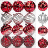 12Pcs Silver Red Gradient Christmas Ornaments - 3.14" Big Plastic Balls - Hanging Xmas Decorations