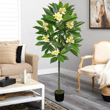 Yellow Artificial Plumeria Flowers Tree Potted with Black Pot - 4.17ft