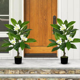 White Artificial Plumeria Flowers Tree Potted with Black Pot - 26.77''