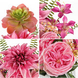 Pink Artificial Dahlia Silk Flower Potted with White Ceramic Vase