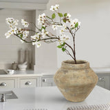 Rustic Ceramic Wide-Belly Flower Vases for Home Decor - Brown
