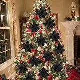 9'' Poinsettia Christmas Flowers 8PCS Black Glitter Floral Picks Large Xmas Ornament Flowers