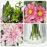 Artificial Dahlia Silk Flower Bouquet Arrangement with Glass Vase