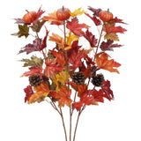 Artificial Maple Leaves Branches with Pumpkin 26.8 Inch Fake Maple Leaf Stem Shrubs 3 Pack Fall Decorative Bouquet