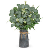 19" Artificial Eucalyptus Plant Faux Greenery Potted in Metal Vase