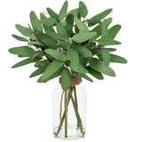 15.4" Artificial Long Narrow-leaf Eucalyptus with Faux Water in Glass Vase