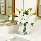 Artificial Flowers Tiger Lily Bouquet with Faux Water Vase for Home Decor
