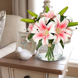 Artificial Flowers Tiger Pink Lily Bouquet with Faux Water Vase for Home Decor
