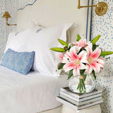 Artificial Flowers Tiger Pink Lily Bouquet with Faux Water Vase for Home Decor