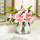 Artificial Flowers Tiger Pink Lily Bouquet with Faux Water Vase for Home Decor