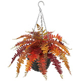 Artificial Fall Boston Fern Hanging Plant with Brown Baskets