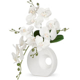 White Artificial Orchid Flowers Arrangement Potted with White Pot - 15.7"