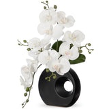White Artificial Orchid Flowers Arrangement Potted with Black Pot - 15.7"