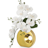 White Artificial Orchid Flowers Arrangement Potted with Gold Pot - 15.7"