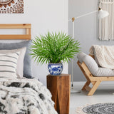Artificial Tropical Palm Tree Plants Potted in Blue and White Ceramic Pots - 16"
