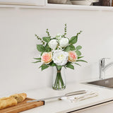 Faux Flowers in Vase Artificial Silk Rose Flowers with Faux Eucalyptus Plants