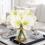 Artificial Amaryllis Flower Arrangement with Faux Water Pebbles - White