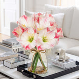 Artificial Amaryllis Flower Arrangement with Faux Water Pebbles - Pink