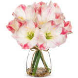 Artificial Amaryllis Flower Arrangement with Faux Water Pebbles - Pink