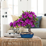 Purple Artificial Bougainvillea Bonsai Flower Tree with Blue Pot - 18.5"