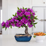Purple Artificial Bougainvillea Bonsai Flower Tree with Blue Pot - 18.5"