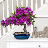 Purple Artificial Bougainvillea Bonsai Flower Tree with Blue Pot - 18.5"