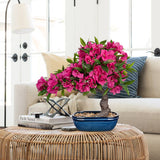 Red Artificial Bougainvillea Bonsai Flower Tree with Blue Pot - 18.5"
