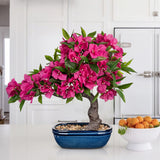 Red Artificial Bougainvillea Bonsai Flower Tree with Blue Pot - 18.5"
