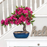 Red Artificial Bougainvillea Bonsai Flower Tree with Blue Pot - 18.5"