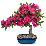 Red Artificial Bougainvillea Bonsai Flower Tree with Blue Pot - 18.5"