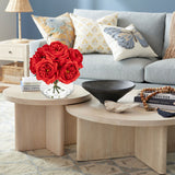 Artificial Roses Flowers Bouquet with Clear Faux Water Glass Vase - Red