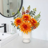 Orange Artificial Silk Dahlia Flower Potted Arrangement with Ceramic Vase