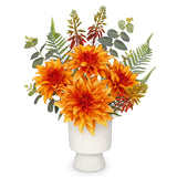 Orange Artificial Silk Dahlia Flower Potted Arrangement with Ceramic Vase