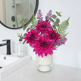 Red Artificial Silk Dahlia Flower Potted Arrangement with Ceramic Vase
