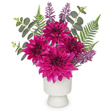 Red Artificial Silk Dahlia Flower Potted Arrangement with Ceramic Vase