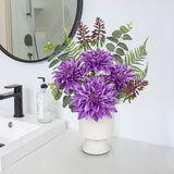 Purple Artificial Silk Dahlia Flower Potted Arrangement with Ceramic Vase