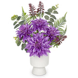 Purple Artificial Silk Dahlia Flower Potted Arrangement with Ceramic Vase