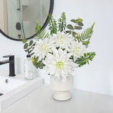 White Artificial Silk Dahlia Flower Potted Arrangement with Ceramic Vase