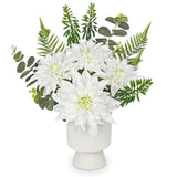White Artificial Silk Dahlia Flower Potted Arrangement with Ceramic Vase