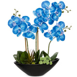 Artificial Orchid Fake Silk Flowers Pot  for Home Decor - Blue