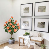 Artificial Hibiscus Tree Faux Plant Potted with Orange Flowers - 4.13ft