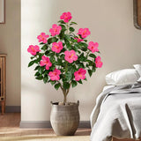 Artificial Hibiscus Tree Faux Plant Potted with Pink Flowers - 4.13ft