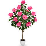 Artificial Hibiscus Tree Faux Plant Potted with Pink Flowers - 4.13ft