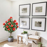 Artificial Hibiscus Tree Faux Plant Potted with Red Flowers - 4.13ft