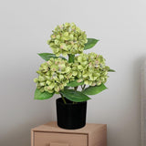 Artificial Hydrangea Silk Flowers Potted for Home Decor -  Green